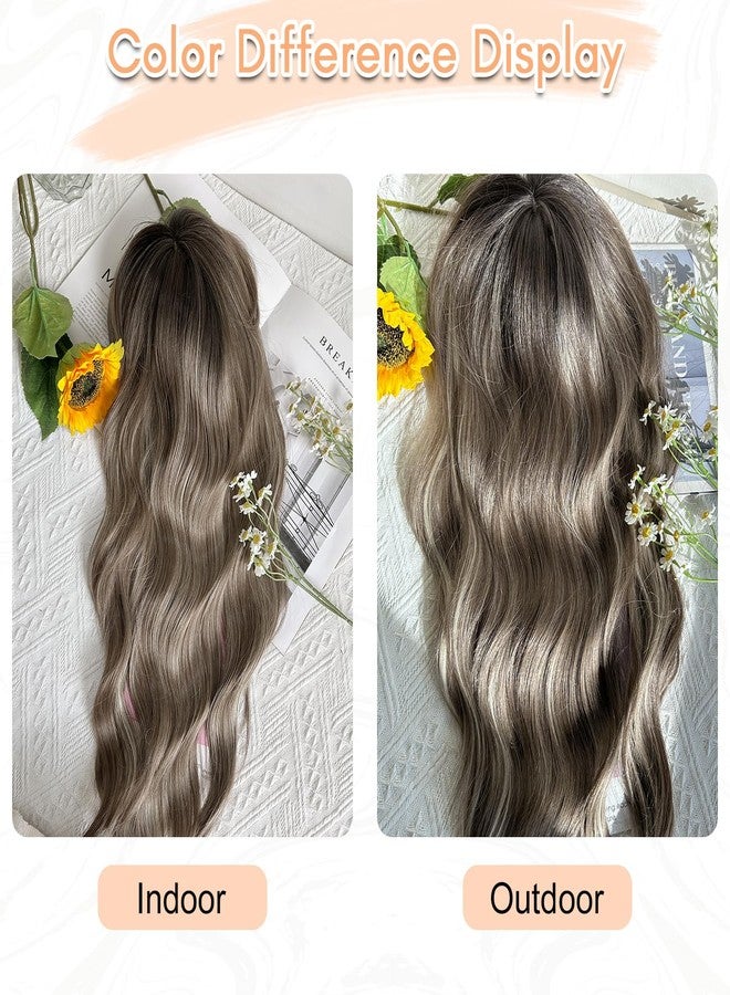 UDU Hair Toppers for Women 20inch Wavy Hair Toppers for Women Toppers Hair Pieces for Women with Thinning Hair Ombre Highlight Synthetic Wig Clip In Hair Topper Wiglets with Fringe Bang Add Hair Volume - Image 5